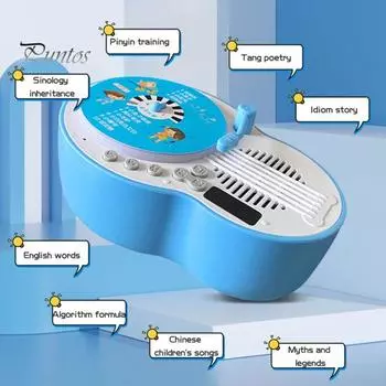 Детский граммофон с 84 карточками, светодиодная подсветка, раннее образование, детский фонограф, музыкальный проигрыватель, музыкальная шкатулка, интерактивная игрушка для рассказывания историй, малыши синий