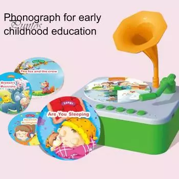 Детский граммофон с 93 карточками для раннего образования детей, музыкальный проигрыватель с историей, магнитофон, музыкальная шкатулка, интерактивная игрушка для рассказывания историй для малышей зелёный