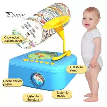 Детский граммофон с 96 карточками для раннего образования детей, музыкальный проигрыватель с историей, магнитофон, музыкальная шкатулка, интерактивная игрушка для рассказывания историй для малышей розовый