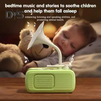 Детский граммофон с 96 карточками для раннего образования детей, музыкальный проигрыватель с историей, магнитофон, музыкальная шкатулка, интерактивная игрушка для рассказывания историй для малышей зелёный