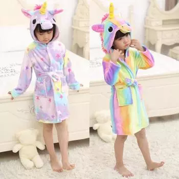 Детский халат с длинными рукавами и капюшоном для мальчиков и девочек, мягкая фланелевая одежда для сна 130cm
