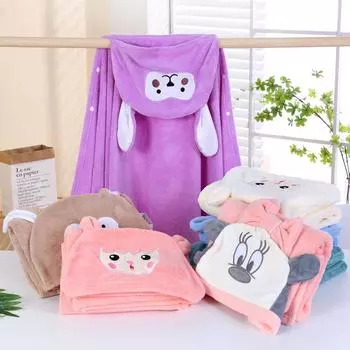 Детский халат с капюшоном, полотенца с рисунком для девочек и мальчиков, банное полотенце, одеяло из кораллового флиса, мягкий банный халат для детей, пеленка для младенцев 70x140cm розовый