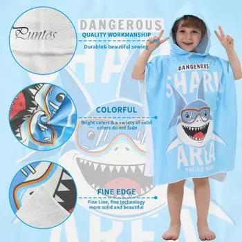 Детский халат с рисунком из мультфильмов Детское пляжное полотенце с капюшоном Пончо Быстросохнущее суперабсорбирующее полотенце для плавания Ветрозащитное носимое полотенце для бассейна для малышей S F