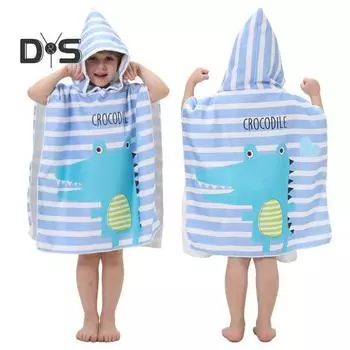 Детский халат с рисунком из мультфильмов Детское пляжное полотенце с капюшоном Пончо Быстросохнущее суперабсорбирующее полотенце для плавания Ветрозащитное носимое полотенце для бассейна для малышей S F