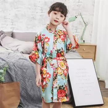 Детский халат Удобный и элегантный Темперамент Детский пионовый халат-кимоно Ночная рубашка Ночная рубашка Халат для младенцев Подиумный халат 4 темно-синий