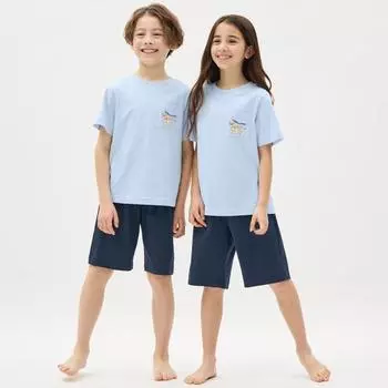 Детский хлопковый комплект для отдыха унисекс GU by Uniqlo, шорты с короткими рукавами, гепард