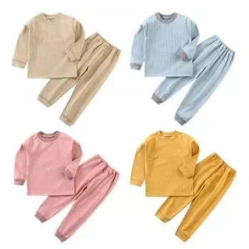 Детский хлопковый костюм с длинными рукавами, однотонная одежда, детский пижамный комплект, одежда для сна, рождественские пижамы L