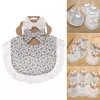 Детский хлопковый нагрудник с цветочным принтом, полотенце для кормления, впитывающее воду, слюнявчик, салфетка для новорожденных, с повязкой на голову или без нее 2