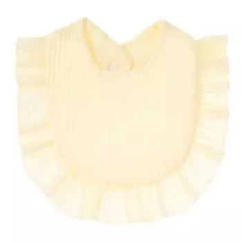 Детский хлопковый однотонный нагрудник с оборками One Size бежевый