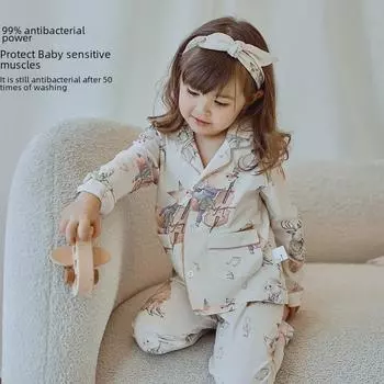 Детский хлопковый пижамный комплект для мальчиков и девочек - Легкая, осенняя домашняя одежда 100 cm