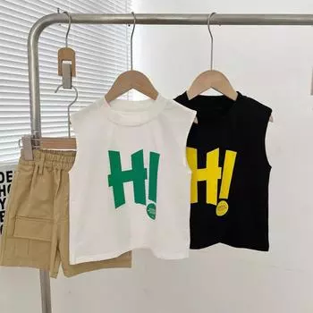Детский хлопковый жилет, летняя футболка без рукавов для мальчиков и девочек, повседневный детский топ с буквенным узором 100