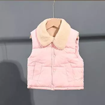 Детский хлопковый жилет, утепленная верхняя одежда на осень и зиму, жилет из овечьего флиса для девочек, однотонный повседневный жилет для мальчиков 140 розовый