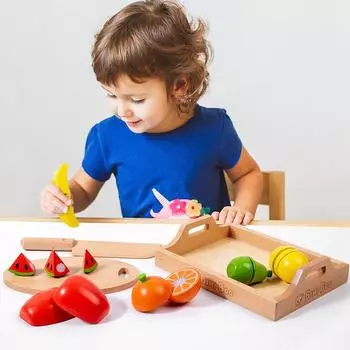 Детский игровой домик, имитация, деревянный ящик, нарезка фруктов и овощей, на липучке, кухонные часы для резки еды, деревянные игрушки
