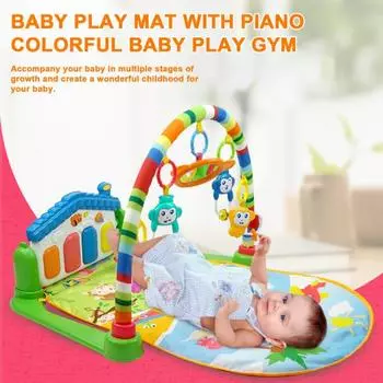 Детский игровой коврик с подвесной игрушкой-погремушкой Световой и музыкальный коврик для ползания Детский тренажерный зал Фитнес Игра на пианино Одеяло для раннего обучения Мюзикл зелёный
