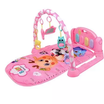 Детский игровой коврик с подвесными игрушками, игровой коврик для игры на пианино с музыкой и подсветкой для розовый