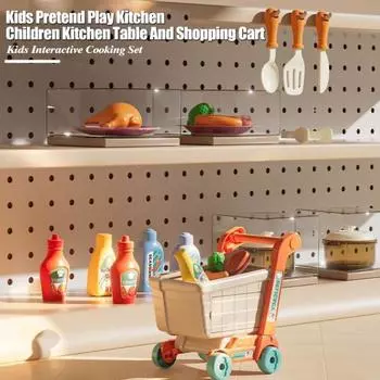 Детский игровой кухонный набор с корзиной для покупок, принадлежностями для приготовления пищи, ролевой игрой с едой для малышей, набором для ролевых игр в супермаркете, обучающими игрушками для готовки 1 Set