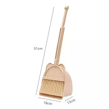 Детский игровой набор для уборки: швабра и многоразовая плоская лопатка для пыли, образовательный инструмент 2pcs Beige