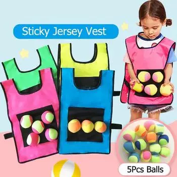 Детский игровой реквизит, жилет из липкого джерси, игровой жилет с 5 липкими мячами, детская забавная спортивная игрушка на открытом воздухе