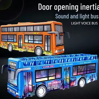 Детский игрушечный двухэтажный автобус с открытыми дверями, огнями, музыкой и инерционным эффектом для осмотра достопримечательностей и игры в общественный транспорт. Open-top bus жёлтый