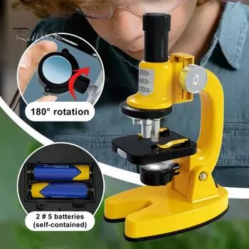 Детский игрушечный микроскоп с увеличением 200-1200X, прозрачные линзы, светодиодный биологический микроскоп для малышей, образовательный научный экспериментальный игрушечный микроскоп белый