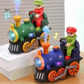 Детский игрушечный паровозик с электрической подсветкой и музыкальным спреем, классический игрушечный поезд, работающий от батареек, игрушечный локомотив для малышей, мальчиков и девочек, подарок