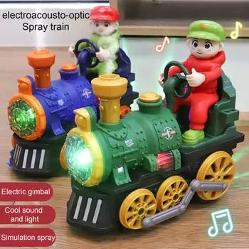 Детский игрушечный паровозик с электрической подсветкой и музыкальным спреем, классический игрушечный поезд, работающий от батареек, игрушечный локомотив для малышей, мальчиков и девочек, подарок