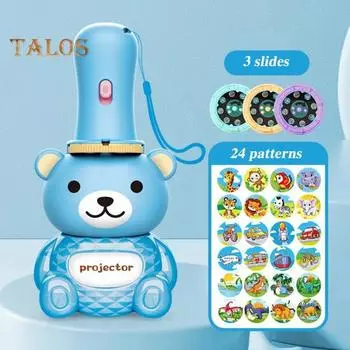 Детский игрушечный проекционный фонарик с 24 узорами в форме медведя для раннего обучения, обучающая интерактивная игрушка в подарок, игры с тенью от руки, фонарик для детей синий