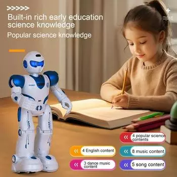 Детский игрушечный робот с дистанционным управлением и светодиодными глазами, программируемый поющий, танцующий, электрический робот для малышей, мальчиков и девочек, интерактивный образовательный 2,4 ГГц RC-робот белый