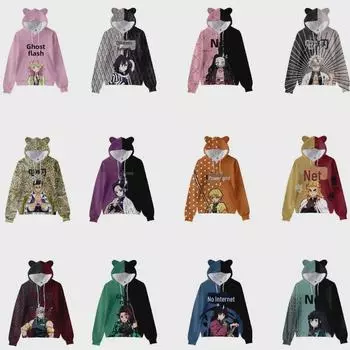 Детский истребитель демонов: Толстовка Kimetsu no Yaiba с 3D кошачьими ушками Kid M