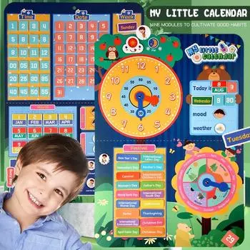 Детский календарь, время, месяц, дата, день, сезон, погода, занятая книга, обучающая таблица, доска для раннего развития, развивающая игрушка для мальчиков и девочек, домашняя школа синий