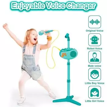 Детский караоке-микрофон с регулируемой подставкой, Bluetooth-караоке-машина для детей с функцией изменения голоса, диктофон для пения - Микрофоны зелёный