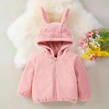 Детский кардиган с капюшоном для девочек, милое флисовое детское пальто с заячьими ушками 110
