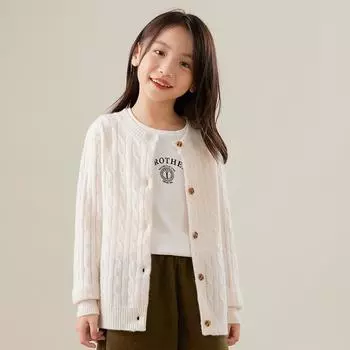 Детский кардиган унисекс с круглым вырезом Qinghe кашемир 30% кашемир 70% шерсть детский осенне-зимний кашемир мягкий и теплый 110 белый