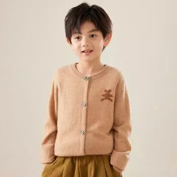 Детский кардиган унисекс с круглым вырезом Qinghe кашемир 30% кашемир 70% шерсть детский осенне-зимний кашемир мягкий и теплый 110 мясо коричневый