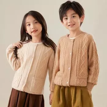 Детский кардиган унисекс с круглым вырезом Qinghe кашемир 30% кашемир 70% шерсть детский осенне-зимний кашемир мягкий и теплый 110 розовый