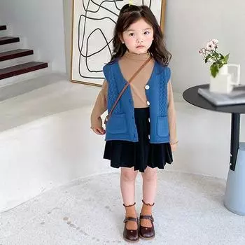 Детский кардиган, жилет, детский вязаный жилет с полыми карманами, куртка без рукавов 120