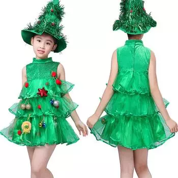 Детский карнавальный костюм «Рождественская елка» для девочек, детское рождественское платье принцессы, наряд 90 зелёный