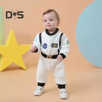 Детский комбинезон «Астронавт», комбинезон для косплея с эластичной талией, унисекс, комбинезон на Хэллоуин с вышитыми узорами для малышей 12-18M белый