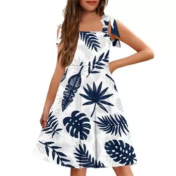 Детский комбинезон без манжет с карманом и квадратным вырезом, повседневное платье с гавайским принтом 120 белый