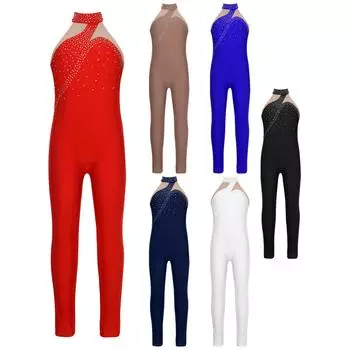 Детский комбинезон без рукавов с блестящими стразами для фигурного катания, комбинезон для гимнастики, танцев, боди 5-6 Years красный