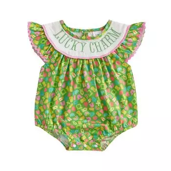 Детский комбинезон для девочек, без рукавов, круглый вырез, вышитые буквы, боди для младенцев, летняя одежда для повседневной носки 0-3 Months зелёный