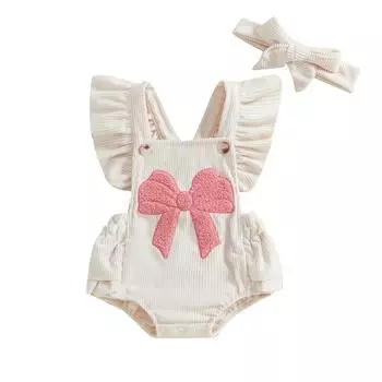 Детский комбинезон для девочки, повседневный комбинезон с вышитыми бантами и оборками, комплект модной одежды и нарядов 3-6 Months белый