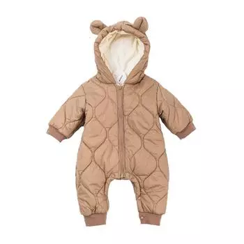 Детский комбинезон для новорожденных, зимний, из утолщенного хлопка, комбинезон для младенцев, флисовая подкладка, с капюшоном, комбинезон для мальчиков и девочек, детская одежда 100cm дубильная кора