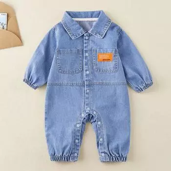 Детский комбинезон Джинсовый весенне-осенний комбинезон Верхняя одежда Комбинезон для ребенка 0-3 месяцев Костюм для ползания 66 синий