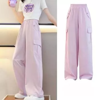 Детский комбинезон Ice Silk, антимоскитные штаны, детские брюки для девочек, спортивная одежда с широкими штанинами для ношения на улице 170 светло-фиолетовый