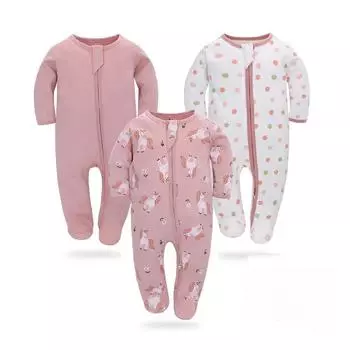 Детский комбинезон из 3 предметов, весенне-летний комбинезон с длинными рукавами для новорожденных, детский комбинезон с облегающими ножками, на молнии, одежда для новорожденных S:(0-3 розовый