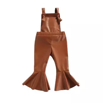 Детский комбинезон из искусственной кожи, расклешенное украшение, однотонная повседневная версия с высокой талией, летняя одежда 12-18 Months чёрный