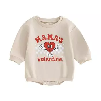 Детский комбинезон на День святого Валентина с длинными рукавами и круглым вырезом, с принтом в виде сердца и букв, комбинезон-толстовка 0-6 Months хаки
