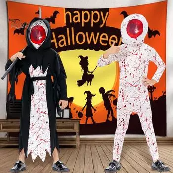 Детский комбинезон на Хэллоуин, костюм косплея «Мрачный жнец», комбинезон с накидкой, детский маскарадный костюм «Дьявольский глаз», наряд для карнавальной вечеринки, сценического выступления S черный белый