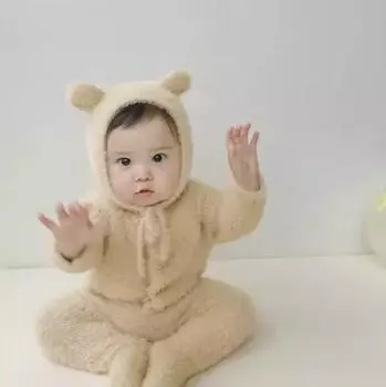 Детский комбинезон на осень и зиму: Очень милый комбинезон из искусственной норки с покрытием из медвежьих лапок для мальчиков и девочек 90 cm серый